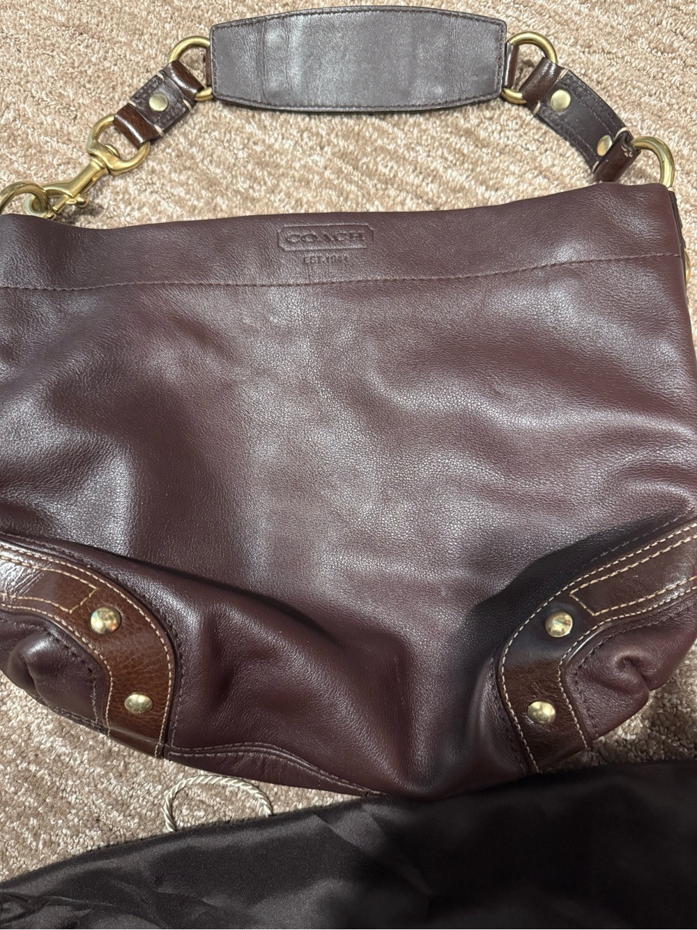 Coach Brown Leather Shoulder Bag with Brass Hardware